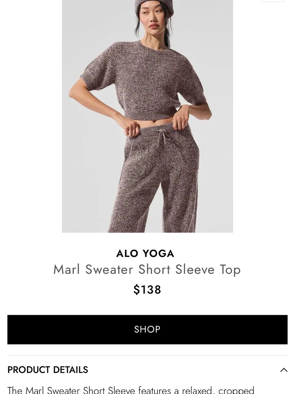 ALO Yoga Cropped Marl Sweater Top in Heathered Mushroom
